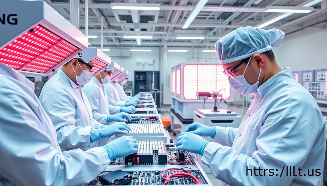 MAIKONG's manufacturing facility showing red light therapy bed production