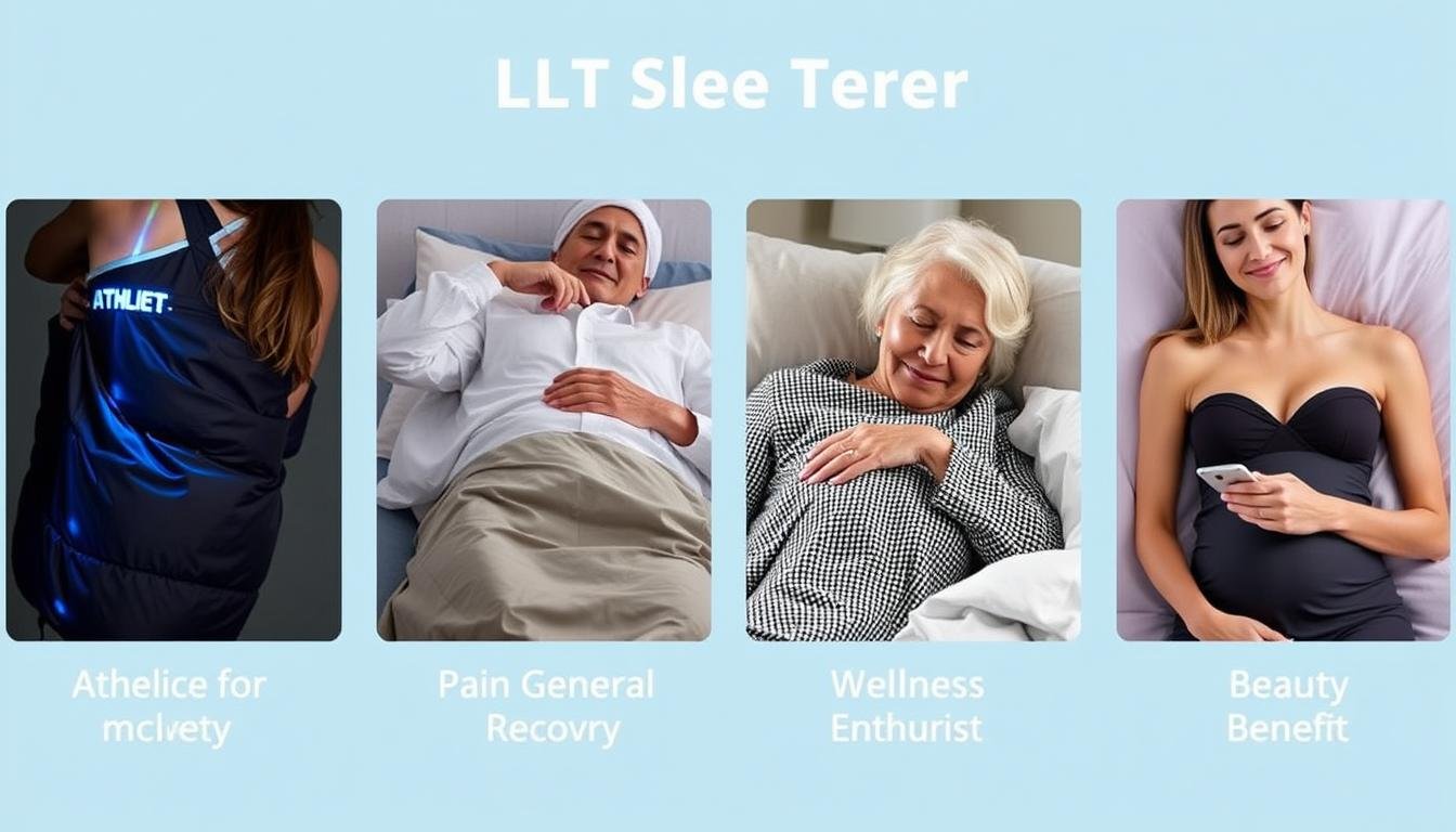 Multiple applications of LLLT Sleep Bag showing different user scenarios