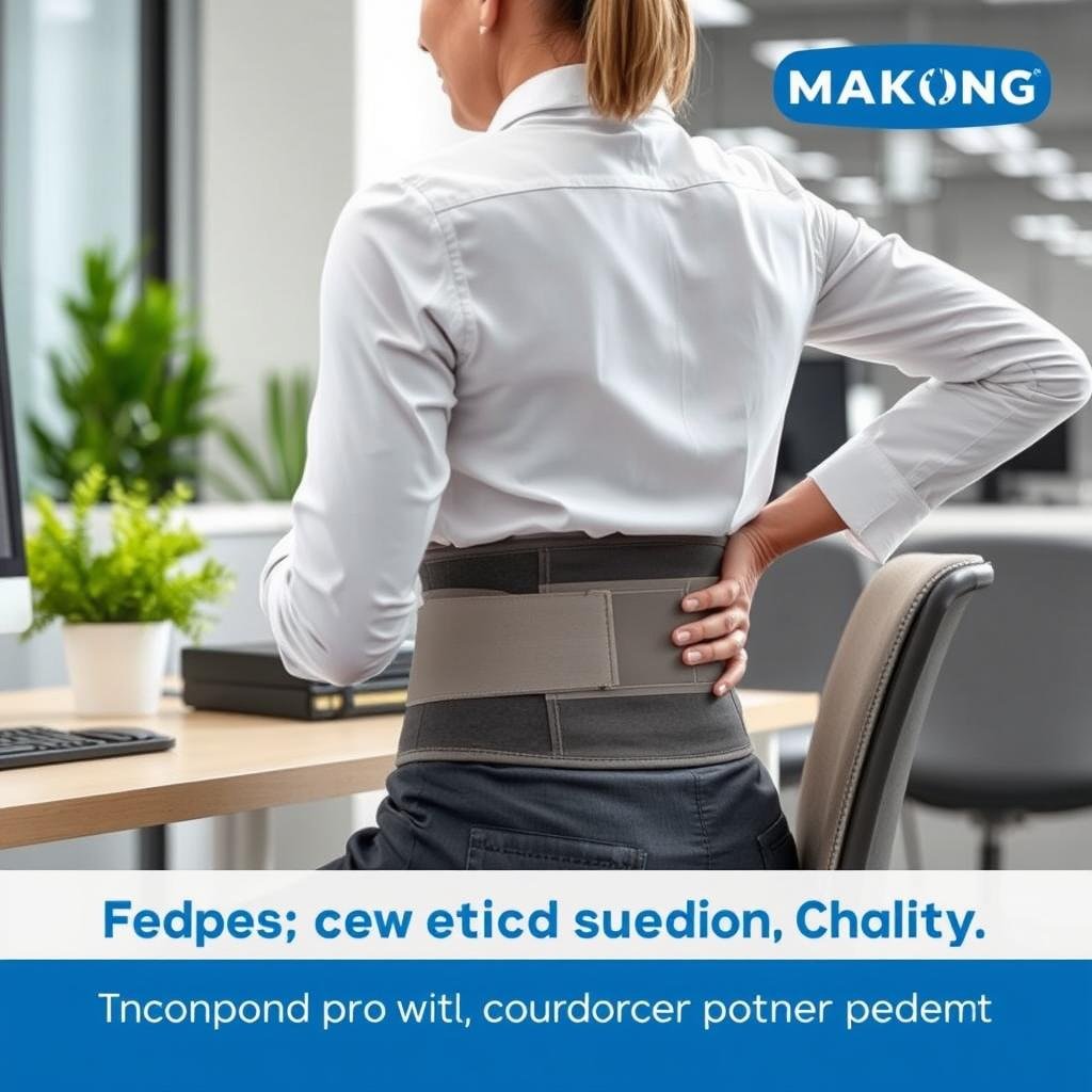 Office worker using LLLT Waist Support Belt for posture-related pain Office worker using LLLT Waist Support Belt for posture-related pain