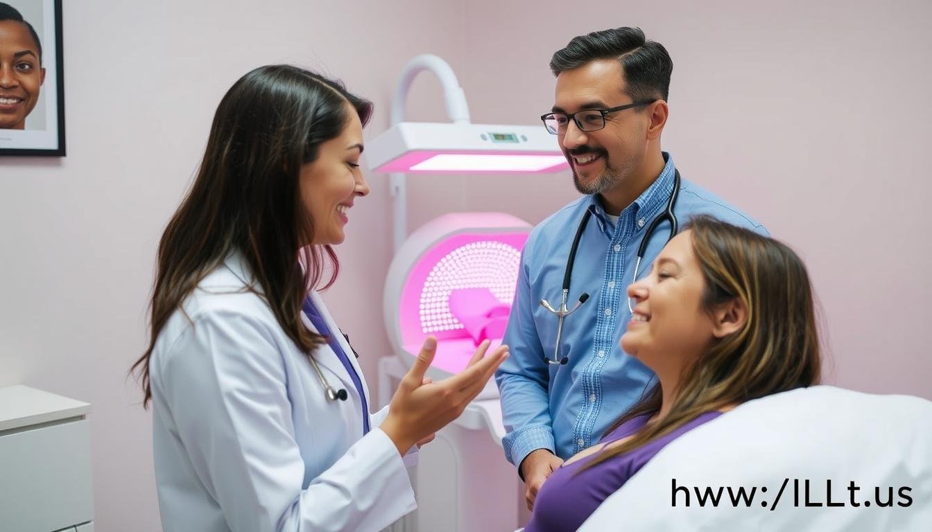 Patient consulting with specialist about red light therapy treatment
