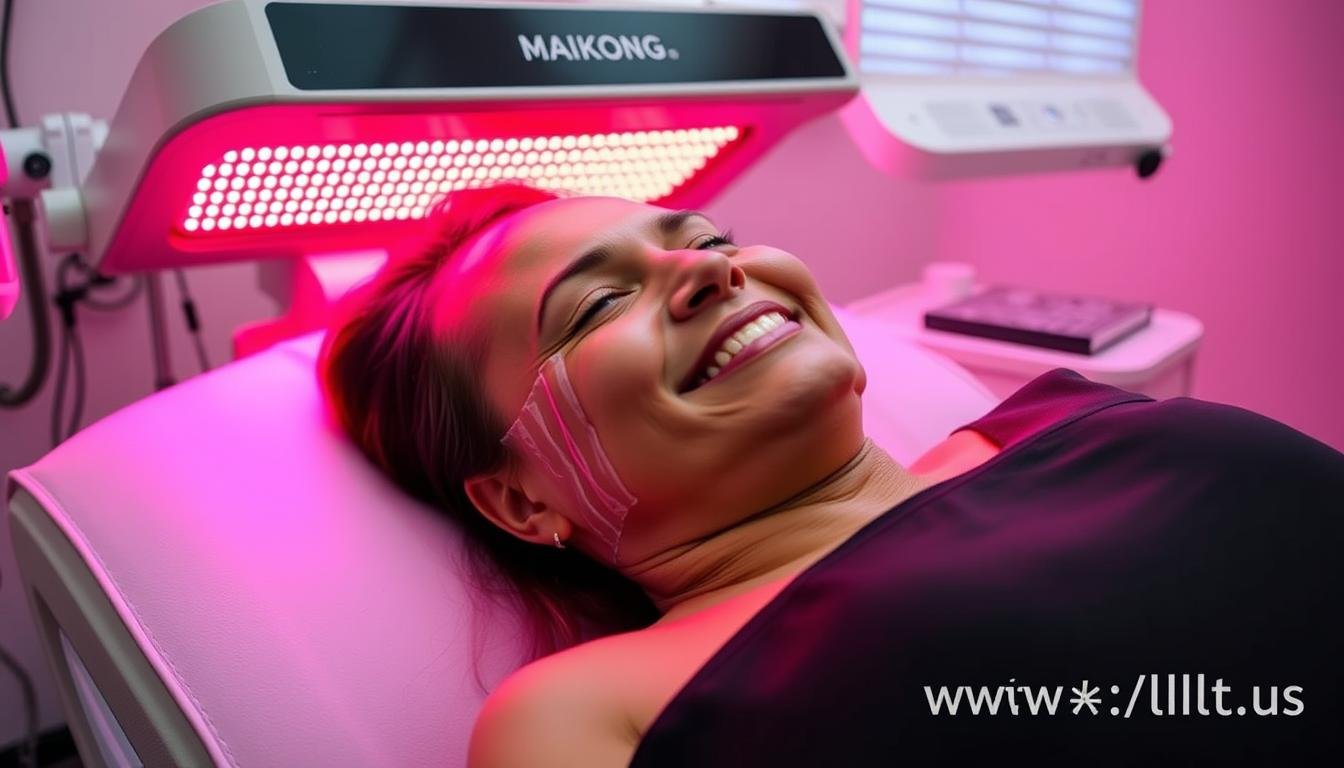 Patient experiencing relief after red light therapy session