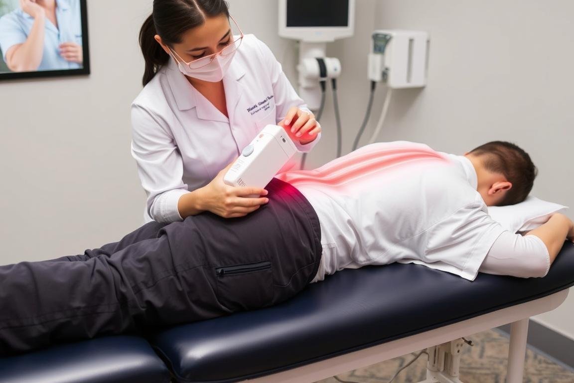 Patient receiving LLLT treatment for lower back pain