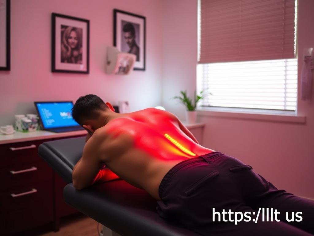 Patient receiving red light therapy for back pain