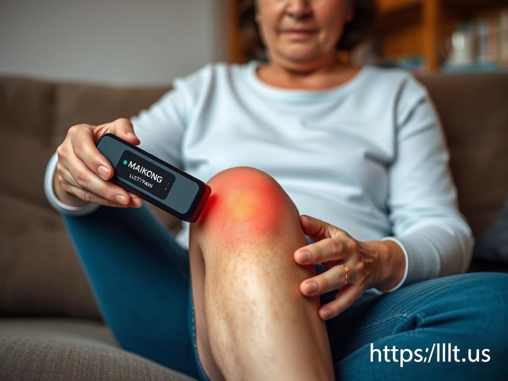 Patient using MAIKONG LLLT home device for self-treatment