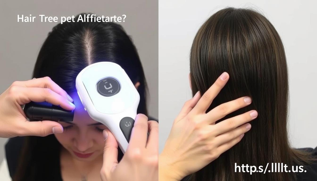 Person demonstrating proper LLLT device usage for treating thinning hair