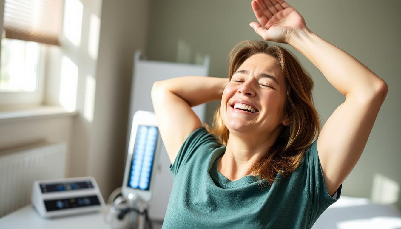 Person experiencing pain relief after LLLT treatment