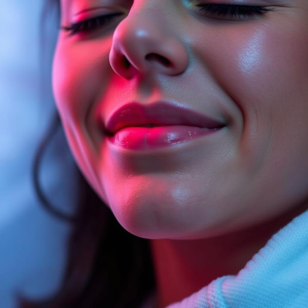 Person experiencing reduced muscle pain after red light therapy bed session