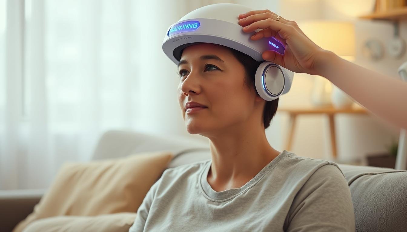 Person following LLLT treatment protocol with MAIKONG device