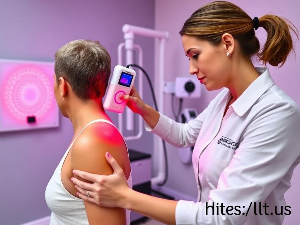 Physical therapist using red light therapy with patient