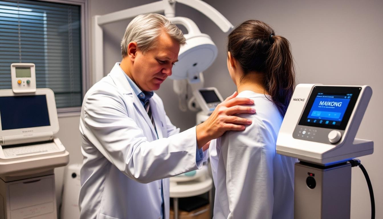 Professional clinical LLLT treatment session with advanced equipment