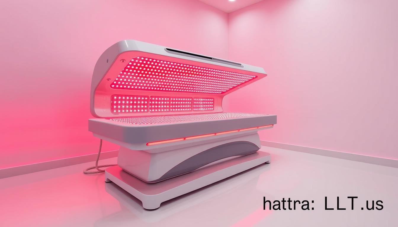 Red Light Therapy Bed emitting therapeutic red light wavelengths
