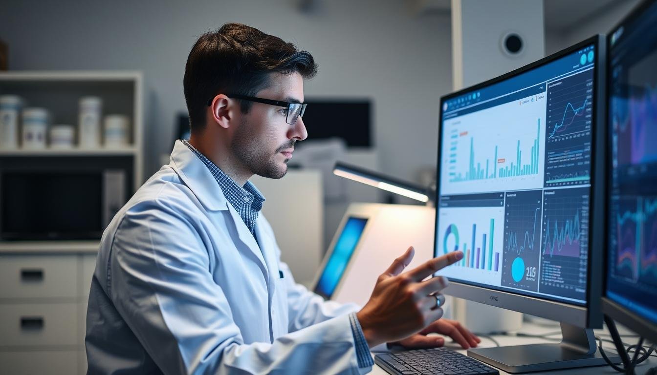 Researcher analyzing data from Tinnitus LLLT Therapy clinical trials Researcher analyzing data from Tinnitus LLLT Therapy clinical trials