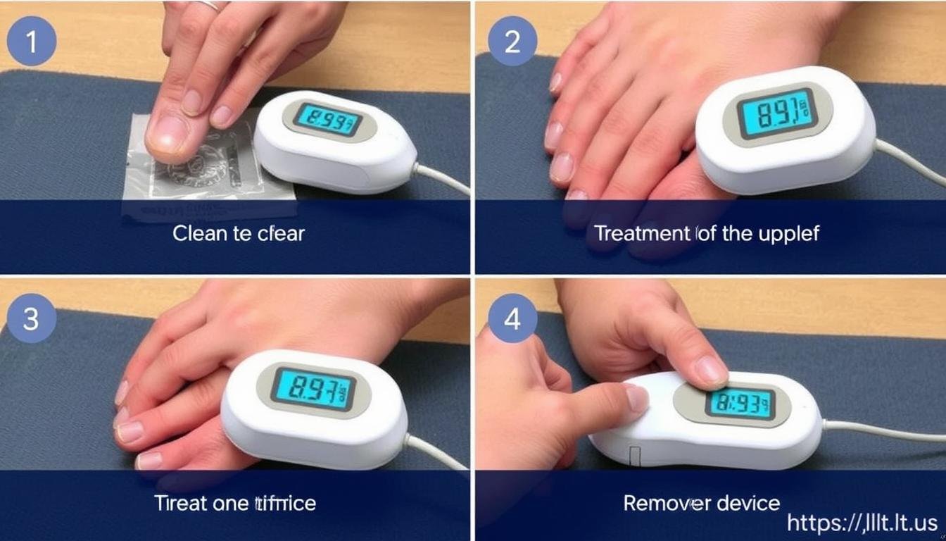 Step-by-step demonstration of LLLT device application Step-by-step demonstration of LLLT device application