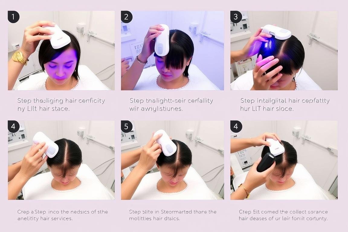 Step-by-step guide showing proper LLLT Hair Therapy device usage